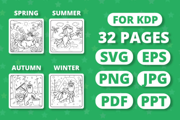 Unicorns Seasons Coloring Pages for Crafters